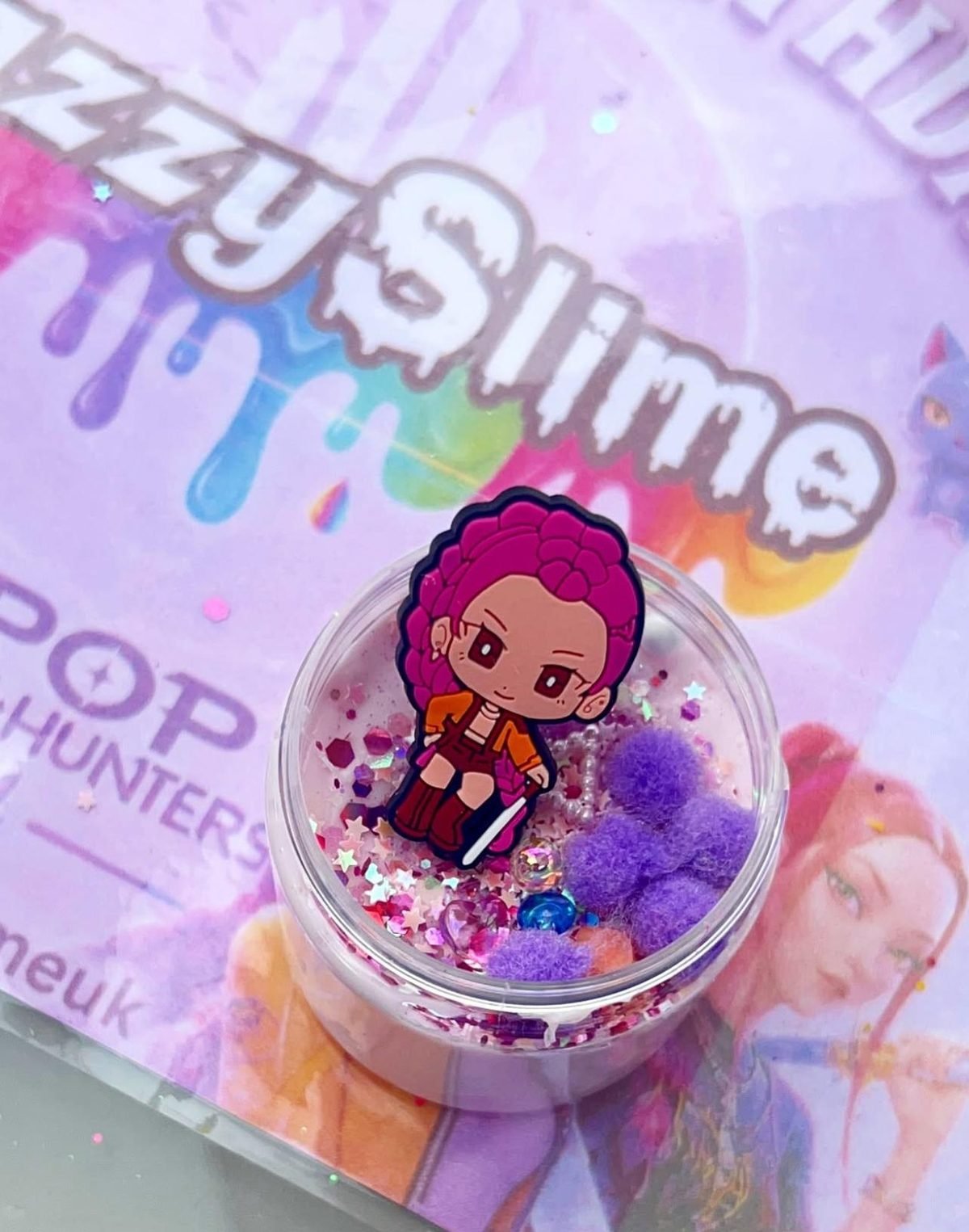 A K-Pop Demon Hunters themed slime pot at a real Jazzy Slime party